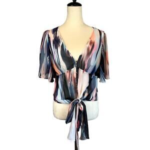 Bebe- Flutter sleeve top with tie front- size Medium